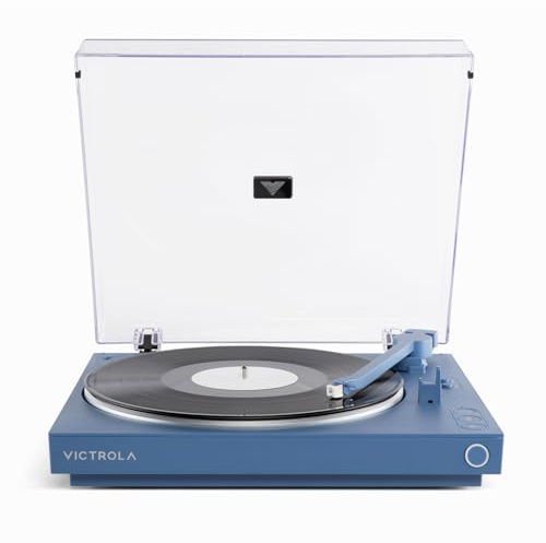 Victrola Fully Automatic Bluetooth Turntable w Audio Technica ATN3600L Cartridge, Automatic Repeat Function, 2-Speed Vinyl Record Player, Wireless Bluetooth Streaming, Preamp & Aluminum Platter Blue