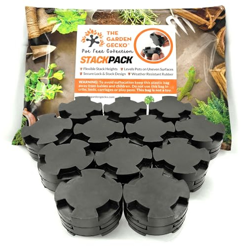 The Garden Gecko Stack Pack Plant Pot Feet, Outdoor Pot Feet, 24 Pack | EPDM rubber stackable pot risers, adjustable height, patios, decking, balconies and garden planters