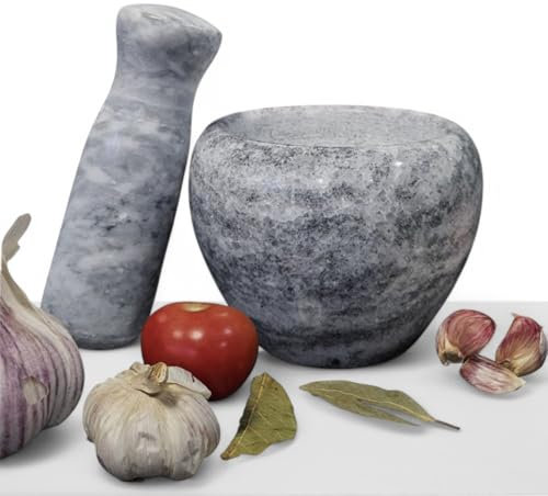 Mortero de Mármol Natural – Diseño Elegante y Resistente para Cocina y Decoración - Mortero moderno decoración 9x12 cm (Gris claro, 9.5x12 cm)