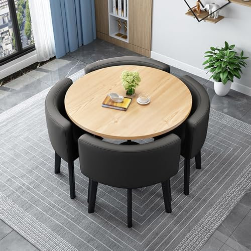 Modernes rundes Esstisch-Set mit Stühlen, 80 cm, Konferenztisch und 4 Stühlen, Empfangstisch und Stuhlkombination für Küche, Essgruppe aus Holz für kleine Räume
