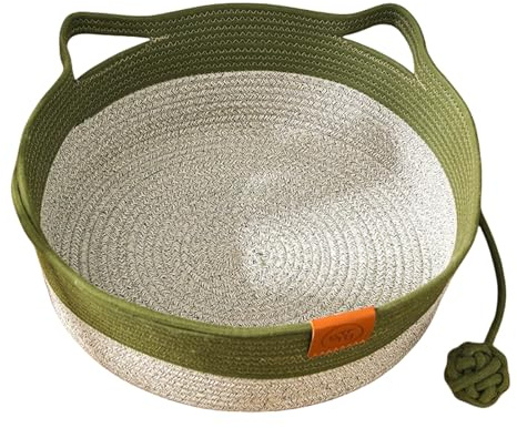 MEIION Tier-Herzen Handgewebtes Baumwollseil-Katzenbett Katzenbett Atmungsaktiv, kratzbar und waschbar mit Spielball für eine glückliche und gesunde Katze