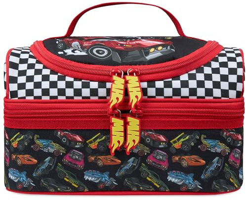 Get Trend Hot Wheels Kids Insulated Lunch Bag, Dual Compartments Cooler Bag for Lunch Box & Snacks, Food Carrier for School, Sports, Travel & Picnics, School Supplies Gifts (Multi Hot Wheels)