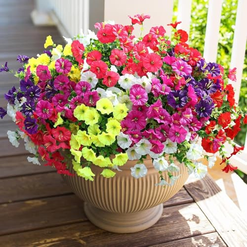 Weldomcor 12 buntar konstgjorda blommor utomhus, konstgjorda blommor som äkta UV-resistent utomhus väderbeständiga konstgjorda balkongväxter för grävar balkong balkonglåda veranda hängande trädgård (6