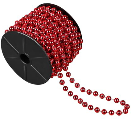 Perlenband 10M, Perlenkette Perlengirlande 8mm Kunstperlen Perlen mit Schere für DIY Handwerk Basteln Party Tischdeko Hochzeit (Rot Künstliche Perlenkette)