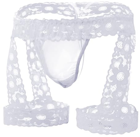 Anzhee Männer Jockstrap Sissy Beutel Höschen Spitze Sexy Unterhose Stickerei Slips Unterwäsche Boxershorts für Herren Sportunterwäsche mit Strumpfband