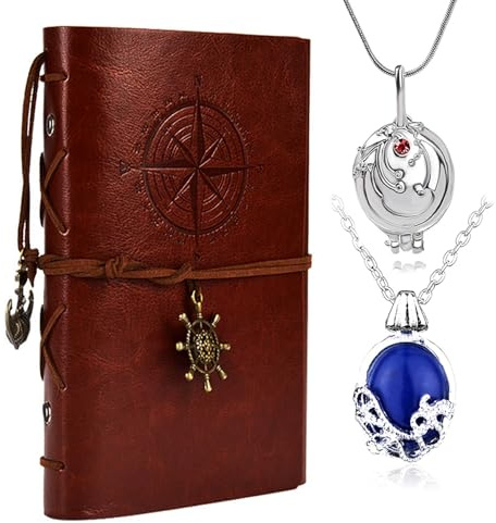 HJYZY Vampyr Katherine smyckesset läder journal skrift anteckningsbok Elena Gilbert öppning Vervain medaljong halsband för kvinnor män halloween kostym cosplay filmrekvisita 3 st, 1, Harts, Ingen