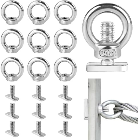 Forbabe 10 tuercas anulares M10 y tornillos de cabeza de martillo, M10 x 25 mm, acero inoxidable, tornillo con ojal, para fijación y soporte (M10 x 25 mm)
