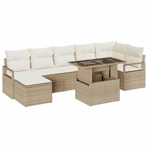 vidaXL 8-delat trädgårdsoffaset med kuddar beige poly rattans