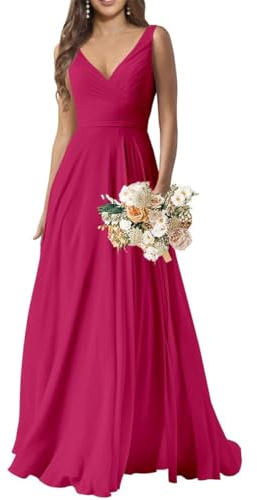 Vestidos largos de gasa para dama de honor para mujer, vestidos largos de graduación, vestidos de cóctel de talla grande, fucsia, 38