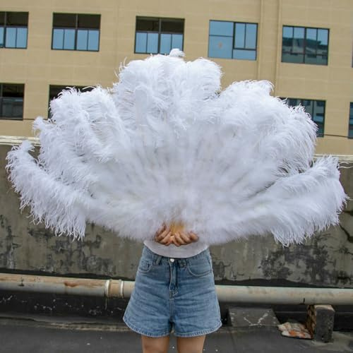 Grand éventail en plumes d'autruche 13 branches, éventail pliable à plumes blanches pour carnaval, festival, opéra, décoration (022 camel, 2 pièces)