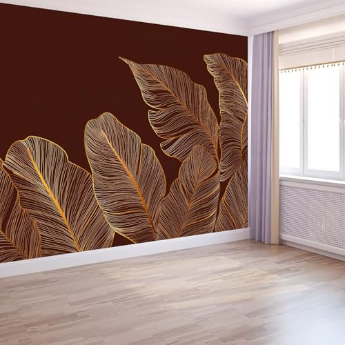 Carta da Parati Fotografica in Tessuto Non Tessuto Elegante Lusso per Soggiorno Camera da Letto Ufficio Dipinto A Mano Piante Foglie Di Banano Decorazione Murale Facile da Applicare, 400 x 280 cm