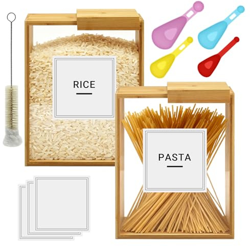 Cereal Containers Storage 2Pcs Food Storage Container, Wooden Cereal Storage Box, Cereals Storage Containers, with Sliding Lid for Dry Food, Snacks & Cereals, Sugar, Nuts, Coffee Bean, Tea, Flour, Oat