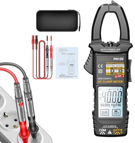Multimetro a Pinza - Multimetro 4000 Conteggi con Pinza Amperometrica - Rilevatore Automatico Portatile Con Display LCD Retroilluminato Per Corrente Capacità Circuito E Interruttore - Elettricisti Cas