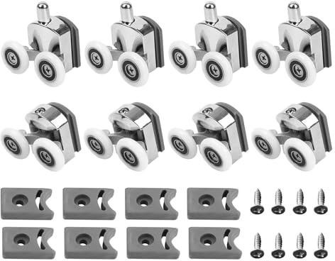 8 Pcs Shower Door Rollers, 23mm Replacement Shower Door Wheels | with Anti-Collision Block and Screws, Showers Glass Doors Rollers for Curved Bathroom Showerroom Doors