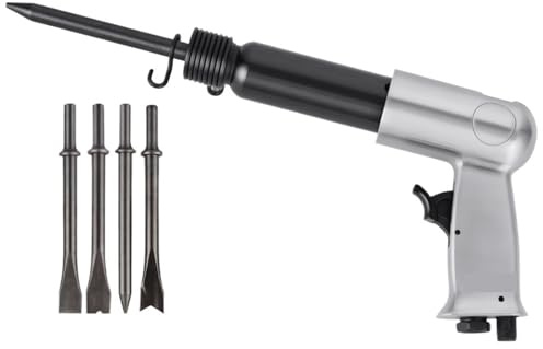Martello pneumatico, Martello pneumatico da 150/190/250 mm, pale manuali, piccoli utensili pneumatici for la rimozione della ruggine con set di 4 scalpelli,per scheggiatura, rivettatura, taglio(250)