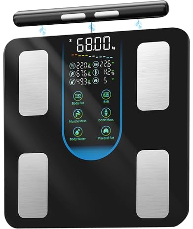 Smart Scales for Body Weight with 8 Electrodes, Digital Body Fat Body Scale with 45 Body Composition Measurements, Bluetooth Smart Scales Home Health, Large LED Display, 180 kg