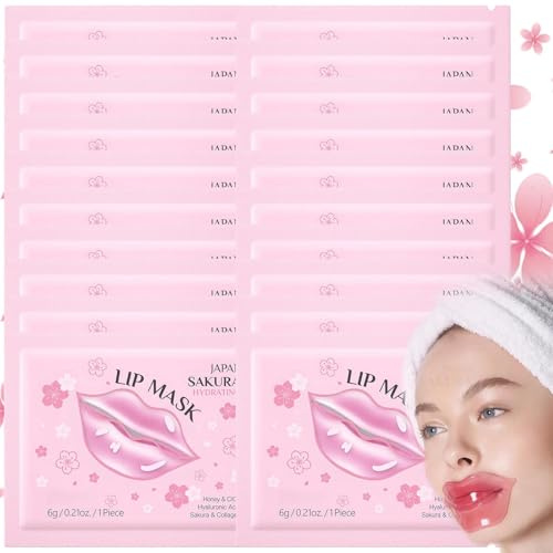 20PCS Sakura Lip Masks, Cherry Blossom Sleeping Lip Mask for Deep Nourishment, Moisturizing & Brightening, Silky Texture, Easy Storage, Lips Care Treatment