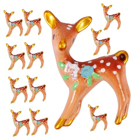 ERINGOGO Lot de 12 Figurines de Rennes Miniatures en Résine DIY, Décoration Faon Biche pour Jardin Féérique et Maison de Poupée, Accessoires Créatifs pour Terrarium et Décor Anniversaire