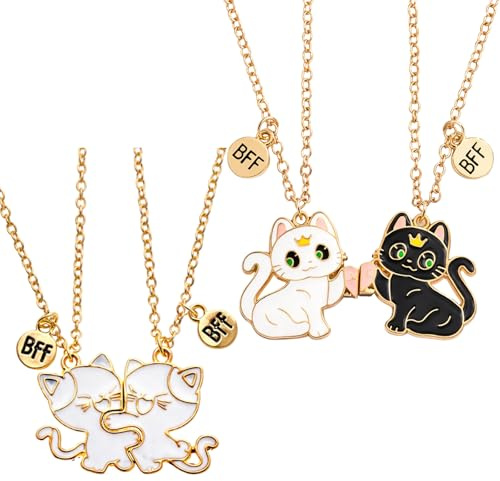 BrKern 2 Stück Freundschaftskette Mit Magnetischem Katzen Anhänger | BFF Ketten für 2, Best Friends Kette, Passende Halsketten für Mädchen Sachen und Paare.