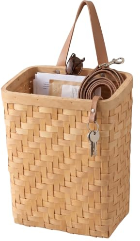 Aufbewahrungskorb zum Aufhängen aus Holzspan - Geflochtener Wandkorb für Bad & Küche - Rustikaler Organizer für Föhn, Bürsten & Gäste WC - Natur Design