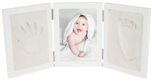 Bieco Set für Gipsabdruck Baby Hand und Fuß | komplettes Baby Abdruckset mit 3D Bilderrahmen aus Holz | Bilder Set mit Rahmen für Handabdruck Baby | Gibsabdruckset Hände | Set Fußabdruck Baby