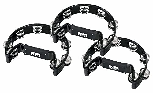 3er Set XDrum Hand Tambourin Halbmond Form (Tambourine, 16 Paar verchromte Stahl-Schellen, Kunststoff) schwarz