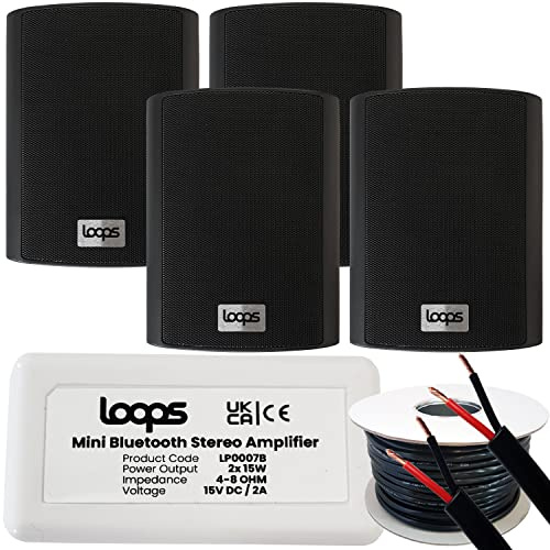 Loops Garden Party BBQ Kit Haut-Parleur sans Fil Mini ampli stéréo et 4 Haut-parleurs Noirs