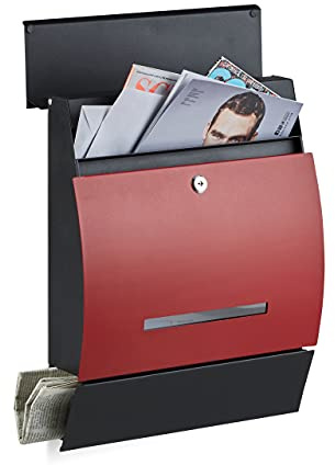Relaxdays Boîte aux lettres murale avec compartiment journaux DIN-A4 45 x 35 x 11 cm noir-rouge