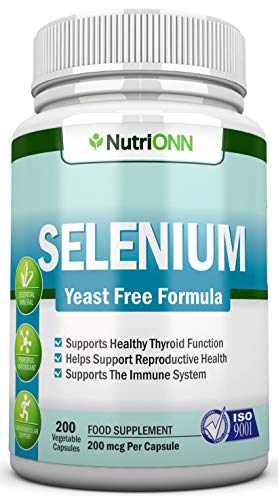 Selenium - 200mcg - 200 Vegetarian Capsules - Yeast Free Formula - Essential Trace Mineral - Pure Selenium (l-Selenomethionine) Supplement - Great for Heart Health and Immune System
