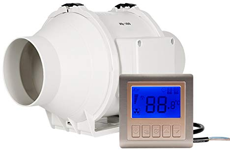Hon&Guan Aspirazione Ventola d'Aria 100 mm con Timer e Controller Intelligente bagno, tenda di crescita, idrocoltura,ventilazione e ventola di scarico
