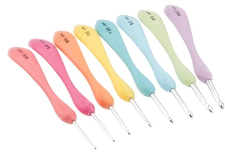 Hicello Häkelnadel Set 8 Stück Bunte Ergonomische Soft Gummi Comfort Grip Aluminium weiche Gummi Stricknadeln Häkeln Stricken Nadeln Kit Haushalt Werkzeug für Schal,Kleidung und Pullover,DIY