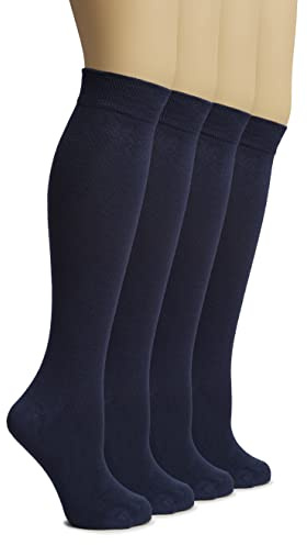 Hugh Ugoli Calzini Donna al Ginocchio in Bambù, 4 Paia, Calzini Lunghi Morbidi e Leggeri, Eleganti per Lavoro, Uniforme e Uso Quotidiano, Blu Navy, 35-38