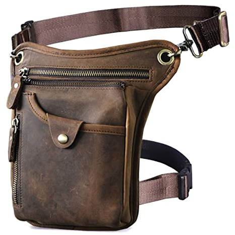 Xieben Vintage-Tasche aus Leder, Drop Leg, Tasche für Männer und Frauen, multifunktional, militärisch, taktisch, Motorrad, Fahrrad, Wandern, Sport, Camping, Reiten, Dunkelbraun