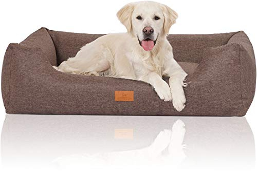 Knuffelwuff Hundebett Lotte aus Velours mit feinem Handwebcharakter XXL 120 x 85cm Graubraun - abnehmbarer Bezug - waschbar - für große, mittelgroße und kleine Hunde