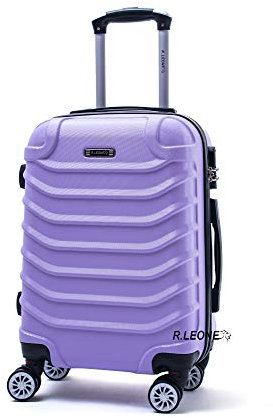 R.Leone Valigia da 1 pezzo Fino a Set 4 Trolley Rigido grande, medio, bagaglio a mano e beauty case 8 ruote in ABS 2026 (Lilla, L Grande)