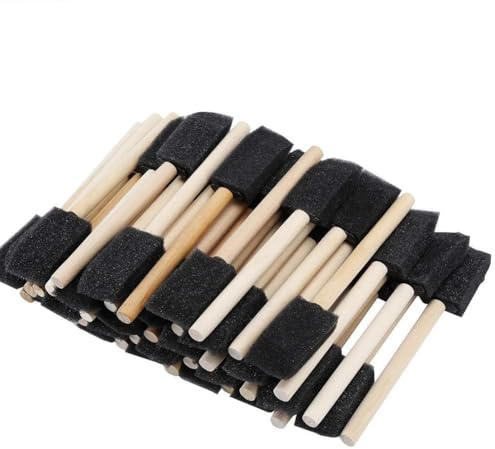 CraftsArt, 50Pcs Foam Sponge Wood Handle Paint Brush Set Children Drawing Graffiti Tools Art Supplies Painting Tools for Acrylics for Acrylics, Stains, Varnishes, Crafts, Art Painting Tools