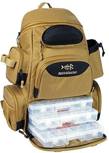 BASSDASH Zaino per attrezzatura da pesca, impermeabile, borsa tattica morbida con supporto per canna e copertura protettiva antipioggia