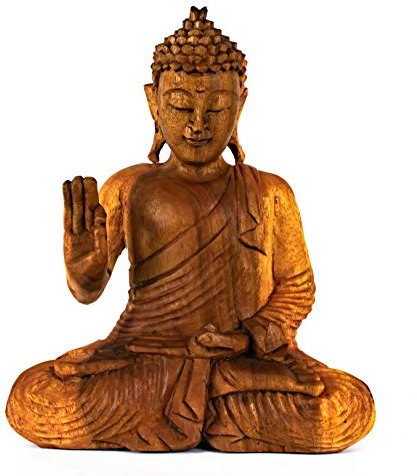 G6 COLLECTION 30.5 cm große, ruhige sitzende Buddha-Statue, handgefertigt, meditierende Skulptur, dekorative Heimdekoration, handgeschnitzt, orientalischer Buddha Abhaya Mudra (30.5 cm hoch)