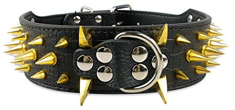 haoyueer Hundehalsband mit scharfen Nieten, 5,1 cm breit, stilvolles Leder-Hundehalsband für mittelgroße und große Hunde, Pitbull, Labrador, Boxer, Rottweiler, Deutscher Schäferhund, Größe XL, Schwarz