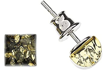 Pendientes de ámbar, pendientes cuadrados verdes de ámbar y plata de ley 925/000 rodiada por Artisana-Schmuck