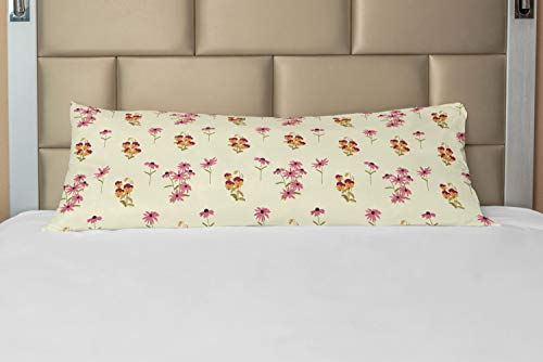 ABAKUHAUS Blumen Körper Kissenbezug mit Reißverschluss, Stiefmütterchen Kamillen Kunst, Deko-Akzent Langer Kissenbezug, 53 x 137 cm, Creme Multicolor
