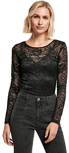 Urban Classics Body Manches Longues Dentelle Femme Body Noir L 91% Polyamide, 9% élasthane