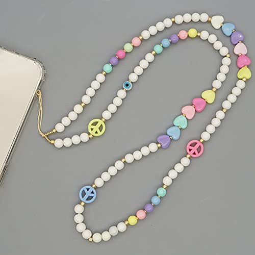 Mobile Phone Pendant Beads Colourful Mobile Phone Chain, Universal Lanyard Mobile Phone Straps Beads Long Wrist Strap Mobile Phone Chain for Mobile Lanyard Phone Chain Strap for Women Girls, 80 cm