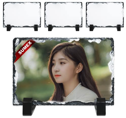 Sumex 4 Pezzi Cornice per Foto in Ardesia di Roccia Vuota a Sublimazione, Cornice per Foto Personalizzata 10×15 cm per Matrimonio, San Valentino