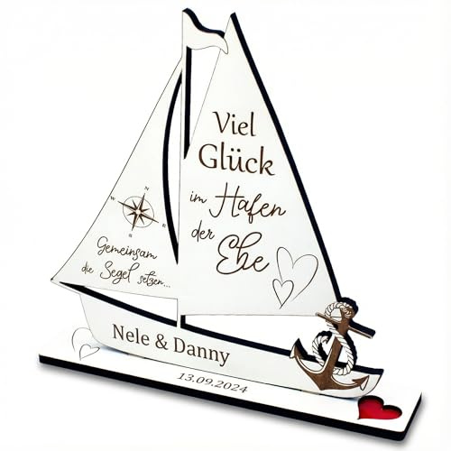 Geldgeschenk Hochzeit Schiff - Viel Glück im Hafen der Ehe - personalisiert Hochzeitsgeschenk Geschenk