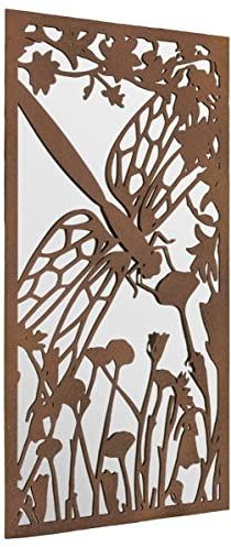 MirrorOutlet Großer Metall-Spiegel, Libelle, Hochformat, Garten, Außenbereich, 118 x 58 cm