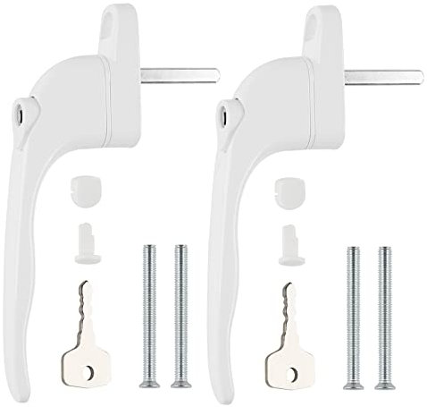 DIDA® UPVC Window Handle White, 2pcs Window Handles for UPVC Windows, White Double Glazed Window Handle Universal Lockable Window Handle Espag Handle Fits Left and Right Hand, 40mm Spindle Length