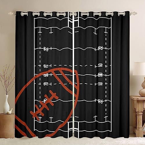 ANEEHA Vorhang Blickdicht Fußball Vorhänge Muster Schwarz Gardinen Wohnzimmer Schlafzimmer Verdunklungsvorhänge Thermovorhang 3D Druck Schallschutz Vorhang mit Ösen 2er Set B 75 x H 166 cm