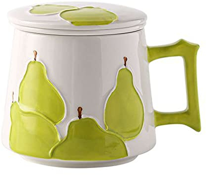 LUbrel Ceramic mugs,coffee mug,/Ceramic Tea Cup with Loose Leaf Infuser, Tea Infuser Mug with Lid, 380ml, Japanese Hand Painted Pear Tea Cup-green-380ml/13.4oz (Color : Green, Size : 380ml/13.4oz)