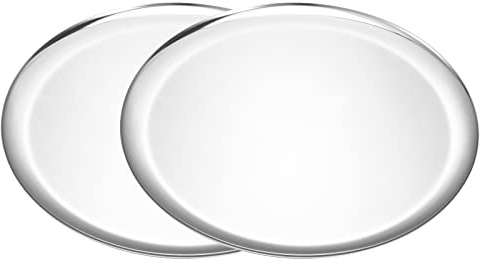 luvtree Large Round Silver Stainless Steel Tray(28cm Diameter) – Multipurpose for Cosmetics, Jewellery, Candles, Champagne & Coffee Table Decoration. Mirror-polished, Fade-resistan– Set of 2
